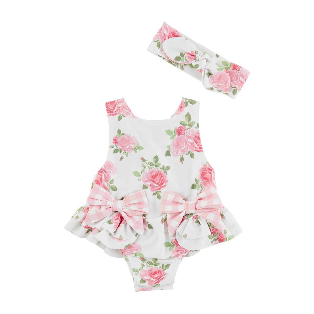 Mud Pie Baby Girls' Rose Bow Swimsuit & Headband Set